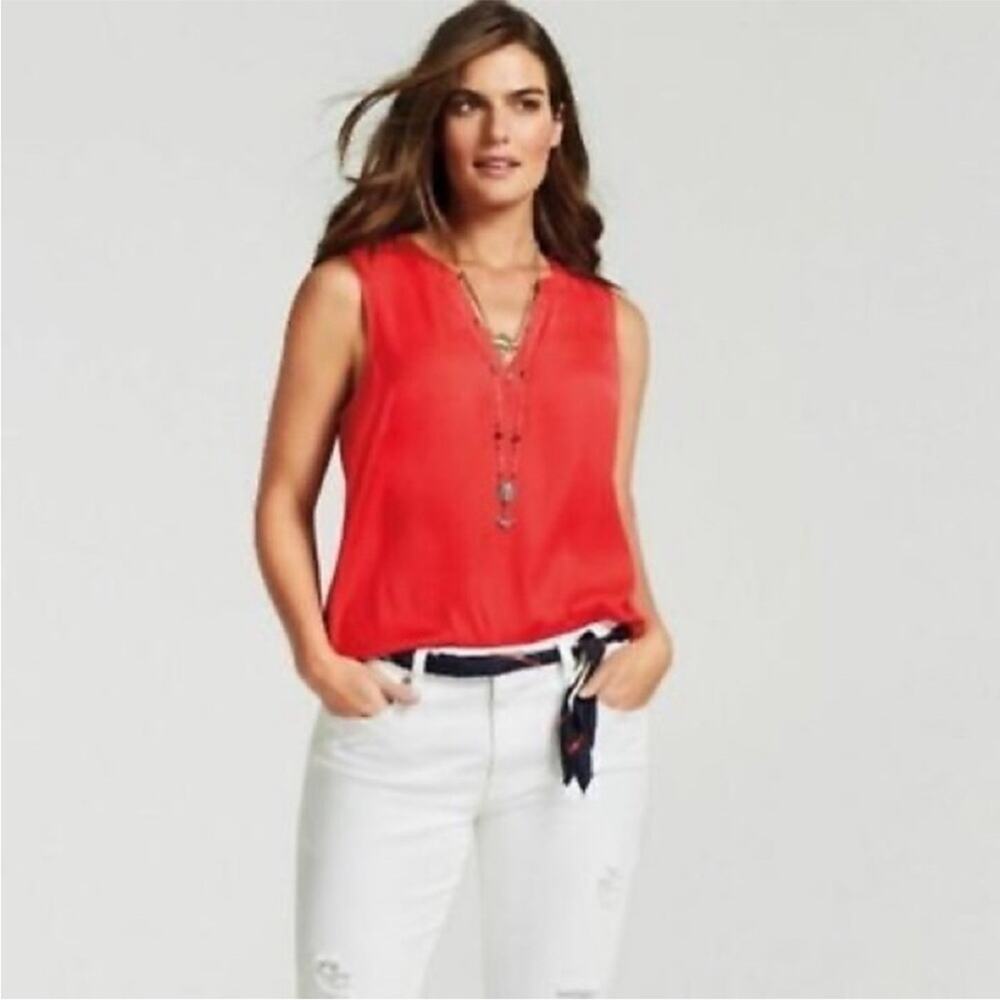 Cabi Rose red orange v neck sleeveless top size‎ Small #5364